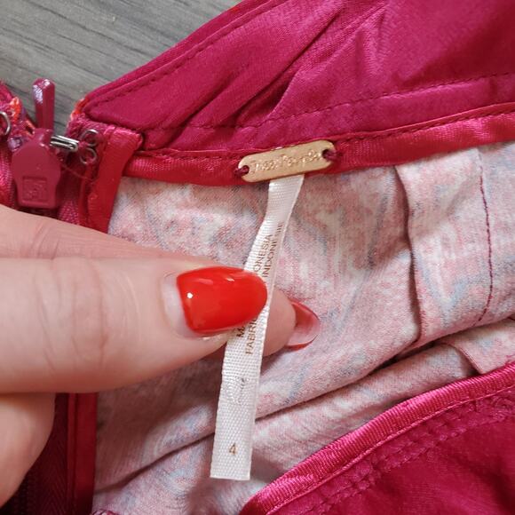 Free People Jumpsuit Womens 4 Pink Red Boho Wide Leg Sleeveless Wrap Tie Rayon - Picture 4 of 12